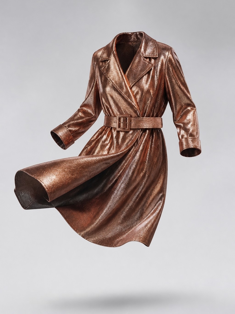 VINTAGE 1965 Women's Metallic Bronze Long-Sleeve Belted Dress